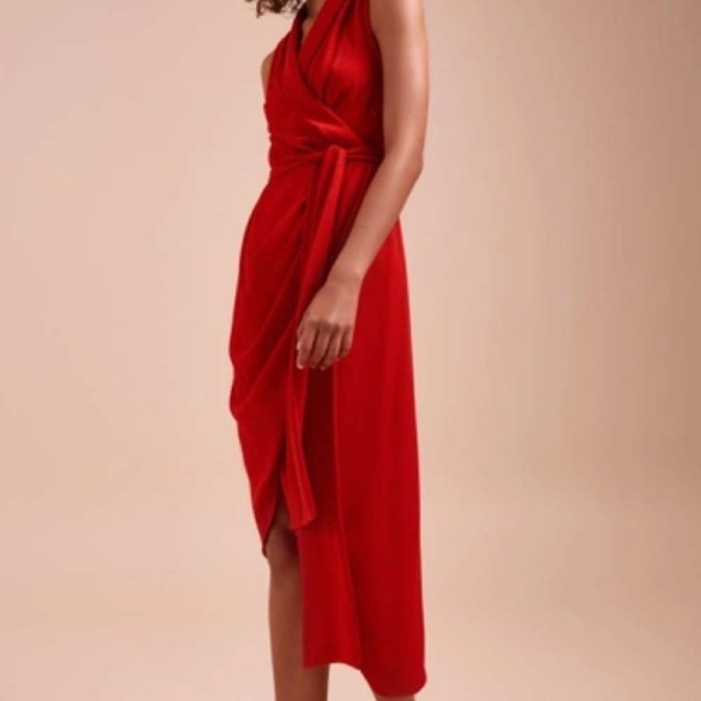 C/MEO Collective Entice Wrap Midi Dress in Red Size Large